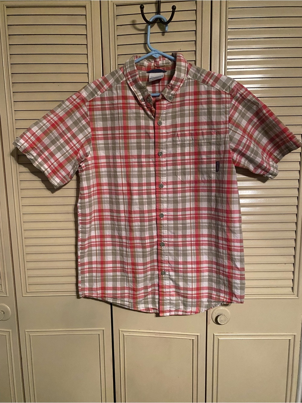 Columbia Men's Short-Sleeve Plaid Button-Down Shirt - Red & Tan